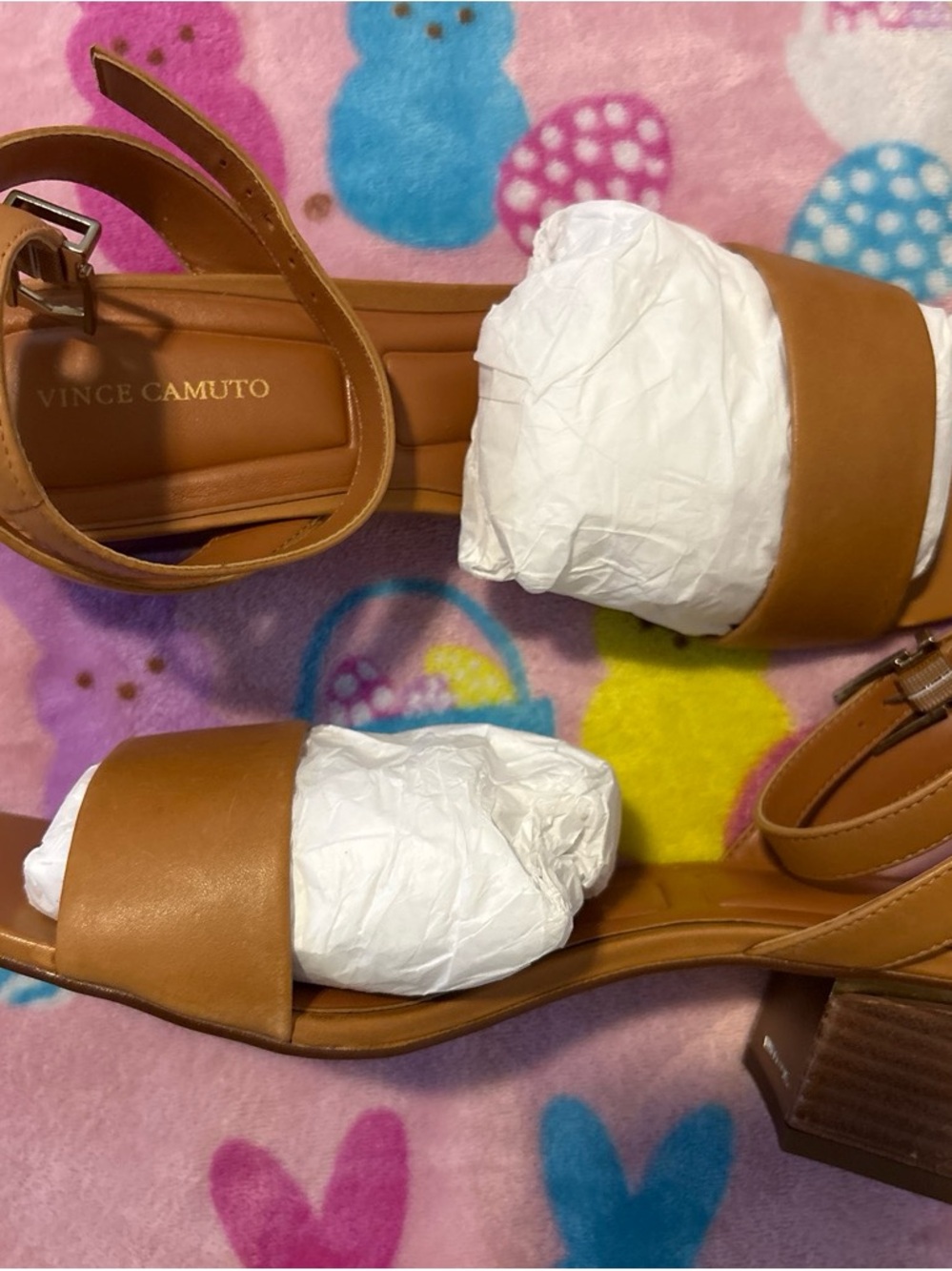 Vince Camuto Tan Leather Ankle-Strap Wedge Sandals